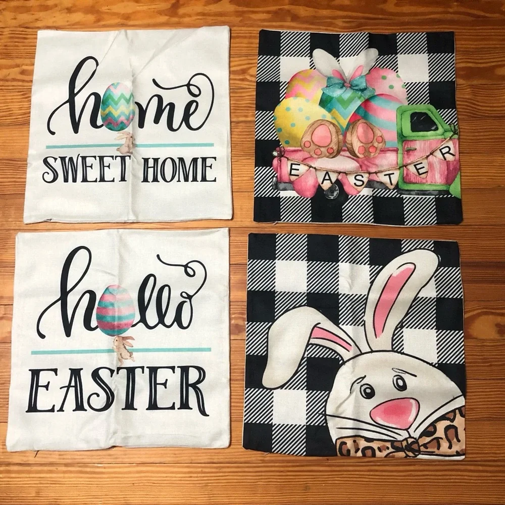 Easter Bunny & Home Sweet Home Decorative pillow cover - Pastel Multi. 18”X18”